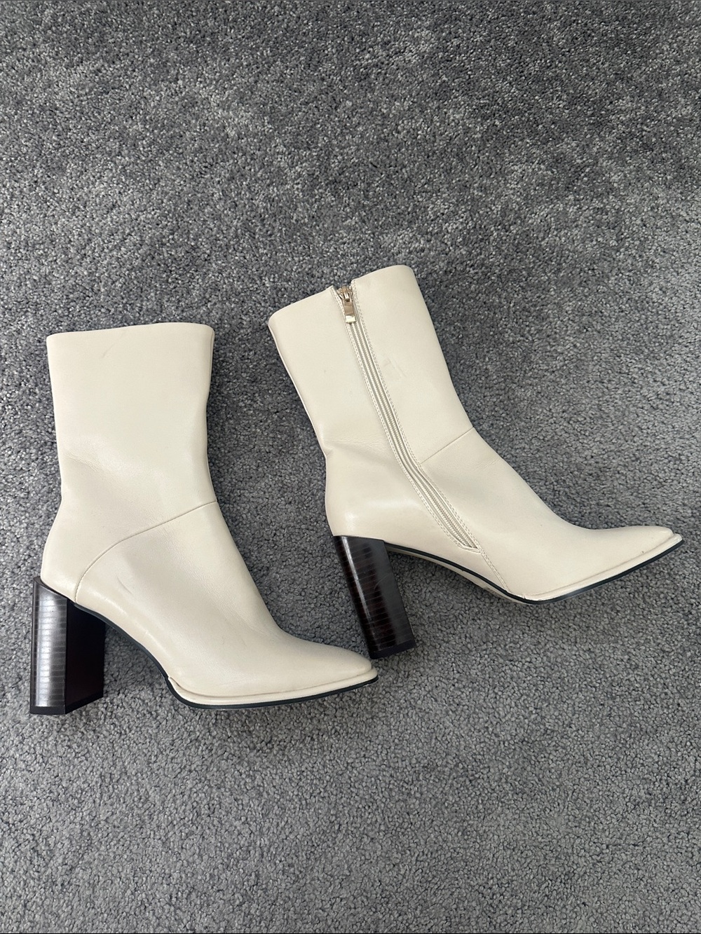 Classic Cream Mid-Calf Block Heel Boots